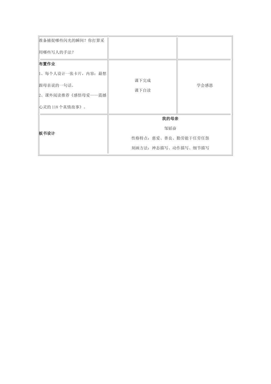 七年级语文上册《我的母亲》教学设计1河大版教材_第3页