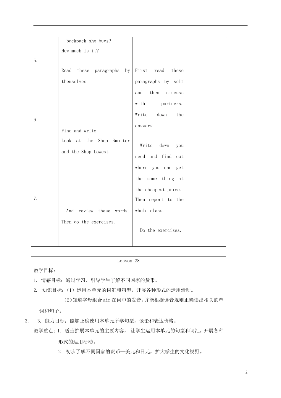 五年级英语上册 unit5 Lesson27-28教案 人教新起点_第2页