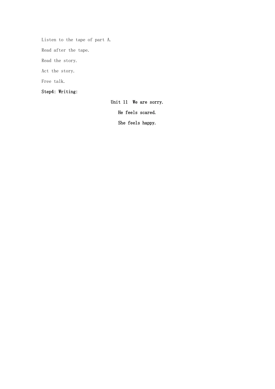 五年级英语上册 Unit 11 We are sorry教案4 湘少版-湘少版小学五年级上册英语教案_第2页