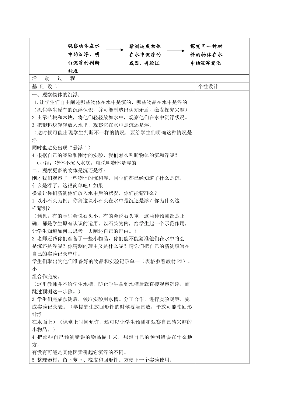 五年级科学下册 物体在水中是沉还是浮3教案 教科版_第2页
