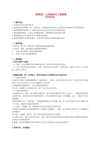 五年级科学上册 林中的鸟 1教案 鄂教版