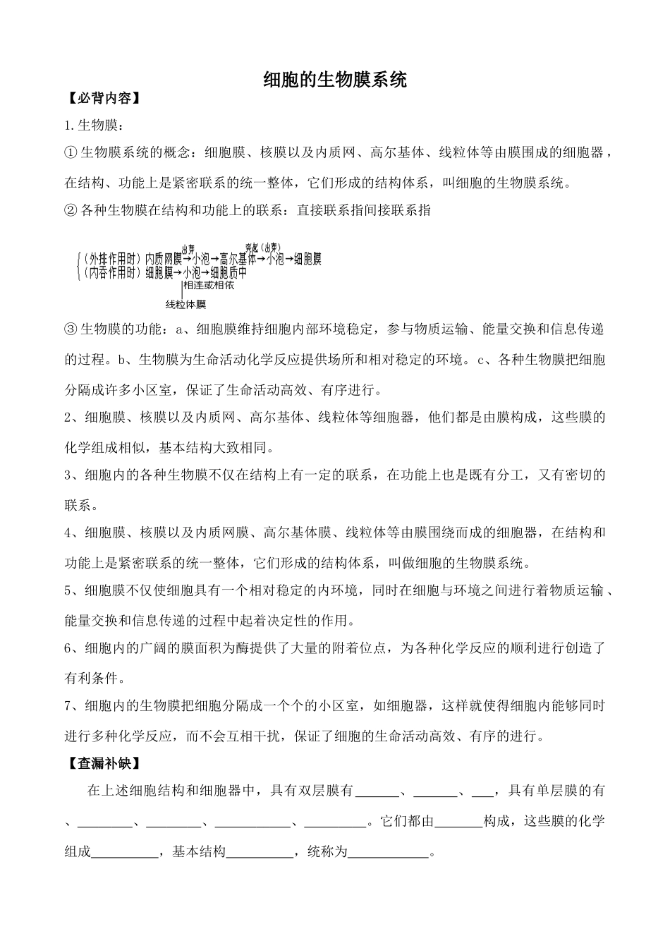 人教版高中生物选修细胞的生物膜系统_第1页