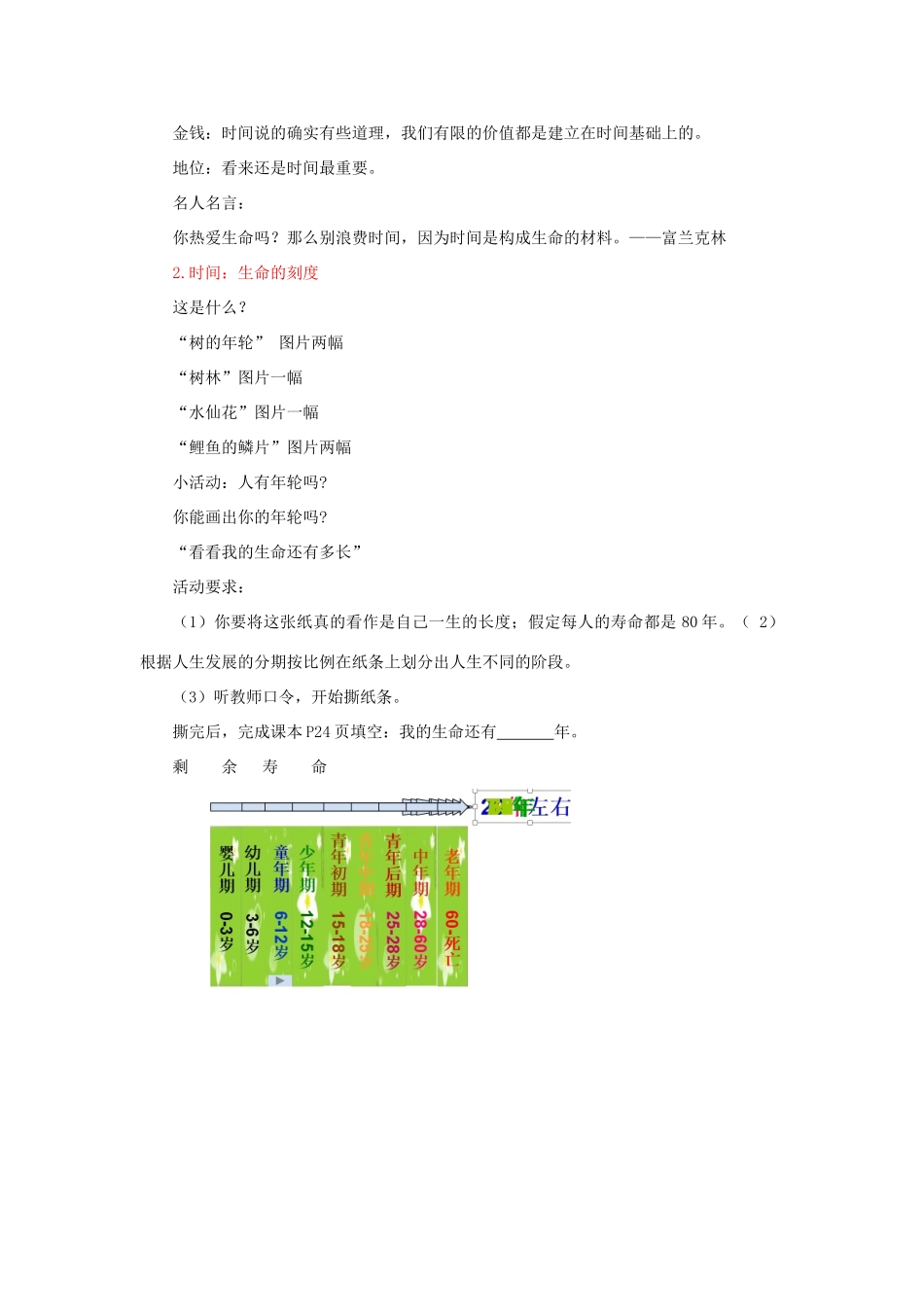 七年级道德与法治上册 第一单元 走进新天地 第三课 把握生命的节奏 第1框 时间 生命的节奏教学设计 人民版教材-人民版教材初中七年级上册政治教学设计_第2页