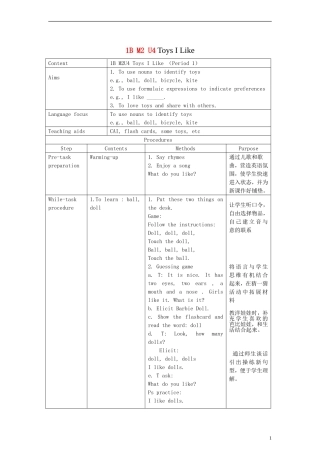 一年级英语下册 Module2 Unit4 Toys I like period1教案 （新版）沪教牛津版