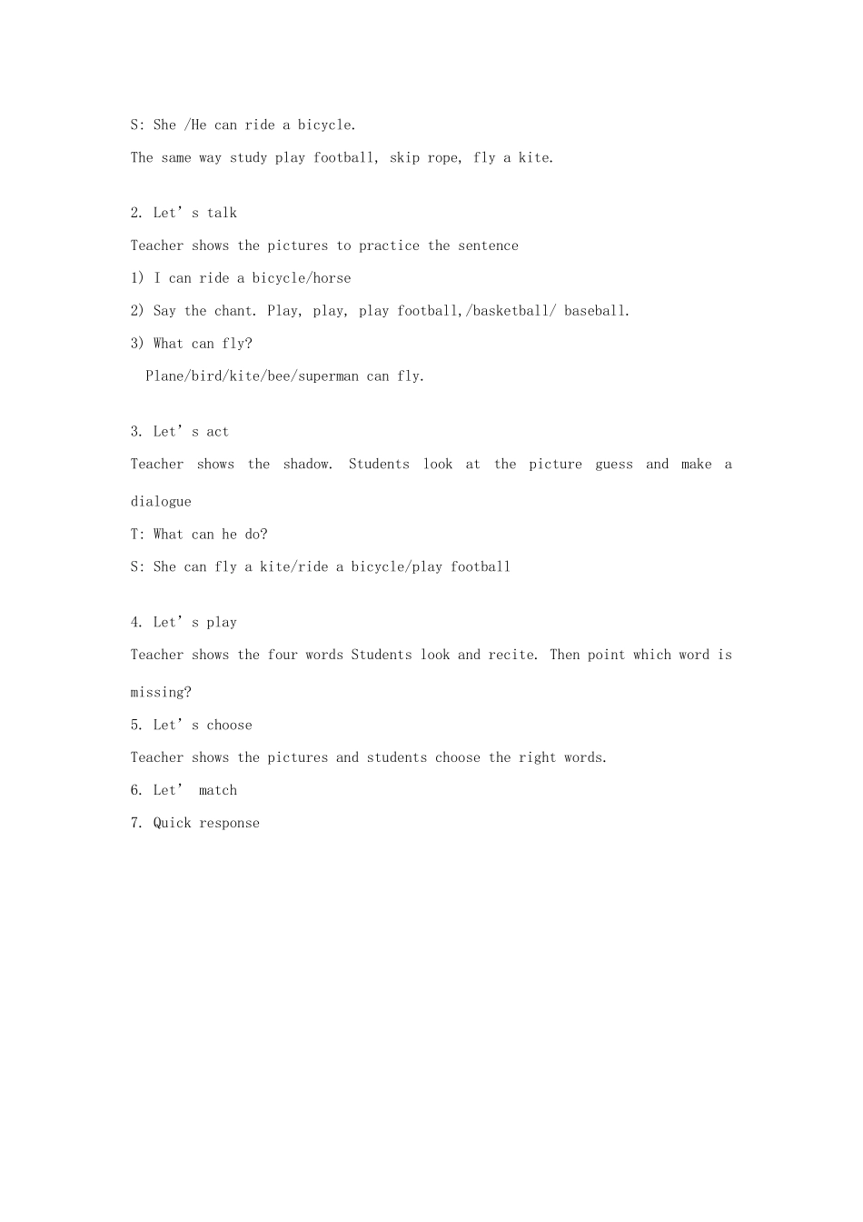 一年级英语下册 Module 4 Things we enjoy Unit 10《Activities》教案1（新版）沪教牛津版-沪教牛津版小学一年级下册英语教案_第2页