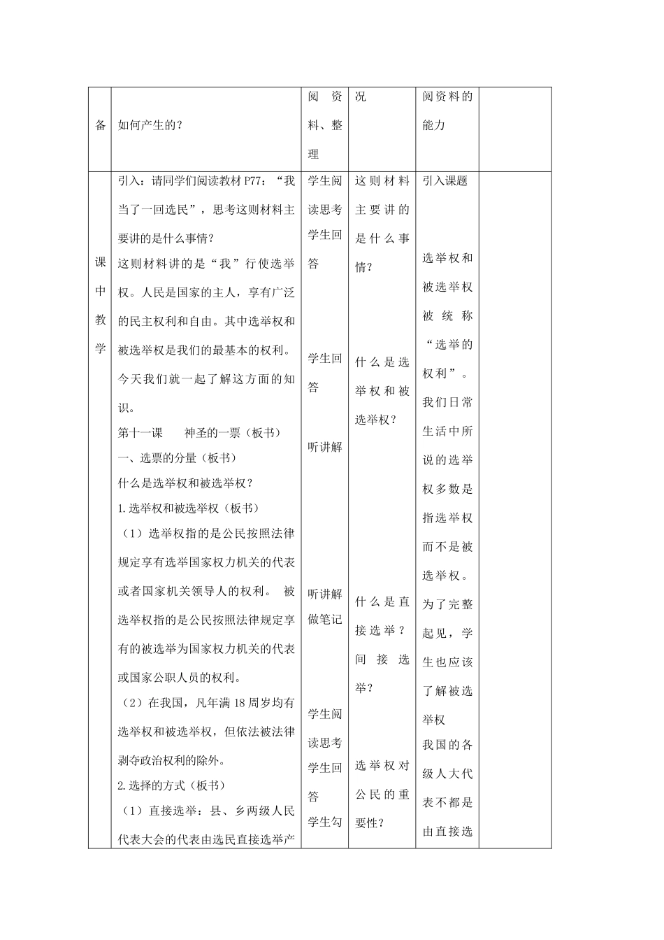 九年级政治全册 第11课《神圣的一票》教学设计 教科版教材-教科版教材初中九年级全册政治教学设计_第2页