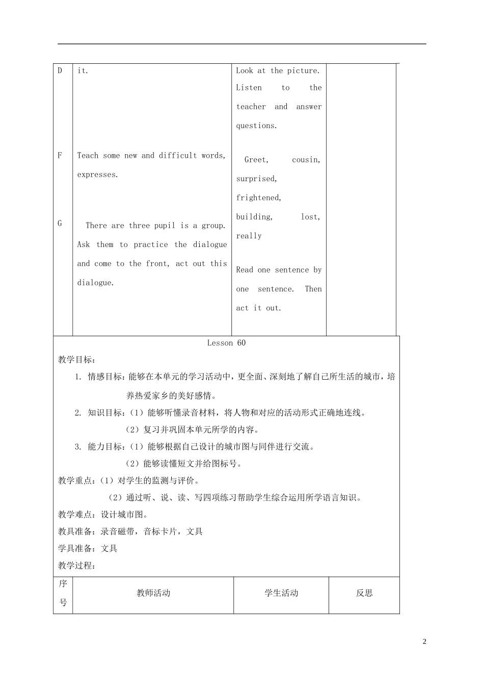 四年级英语下册 unit10 lesson59-60教案 人教新起点_第2页