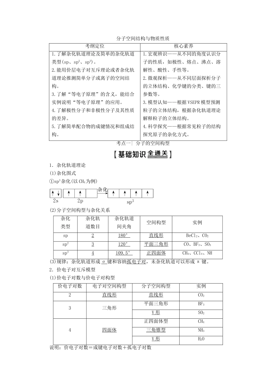高考化学一轮复习 第2部分 物质结构与性质 第3单元 分子空间结构与物质性质教案 苏教版选修-苏教版高三选修化学教案_第1页