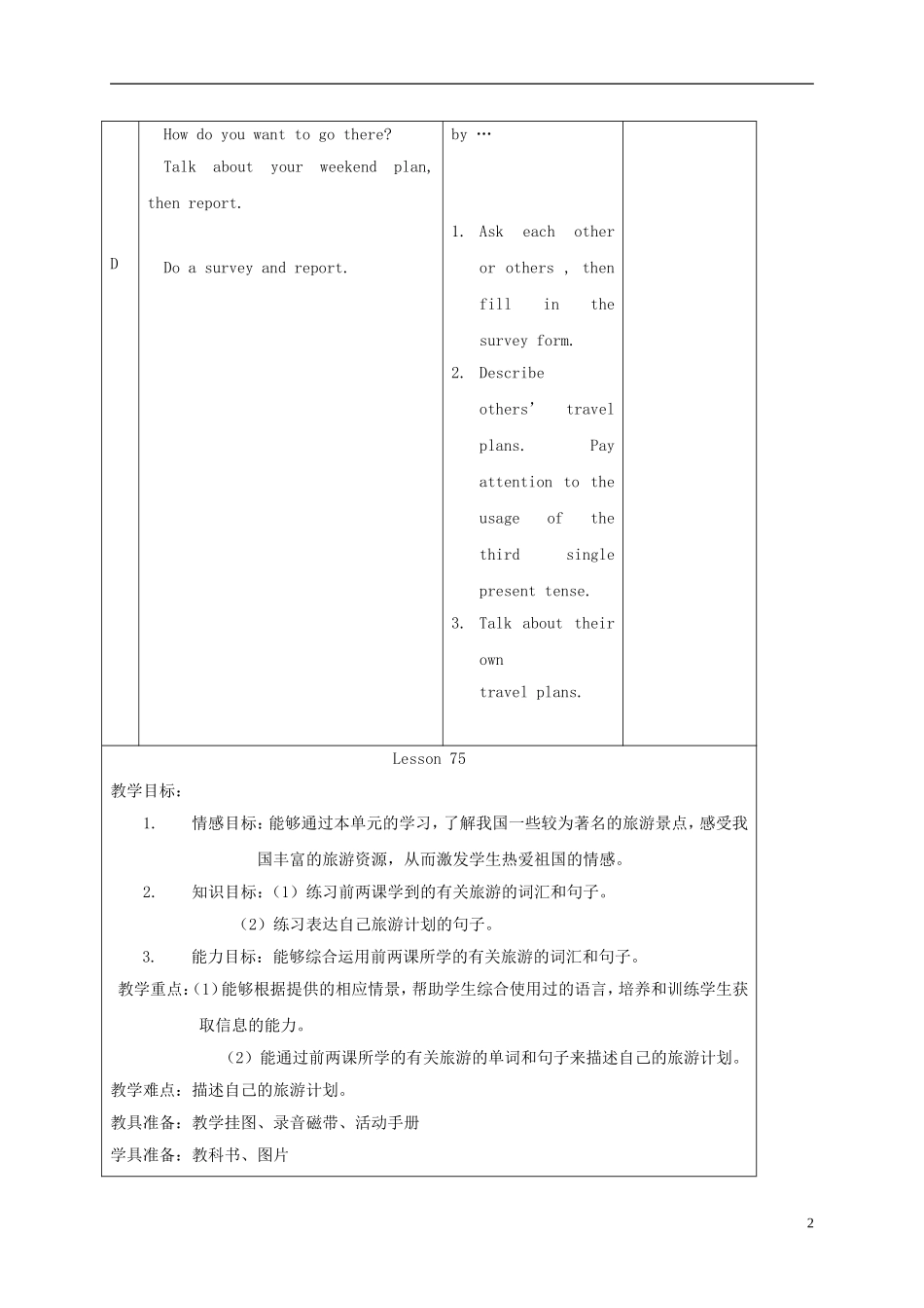四年级英语下册 unit13 lesson74-76教案 人教新起点_第2页