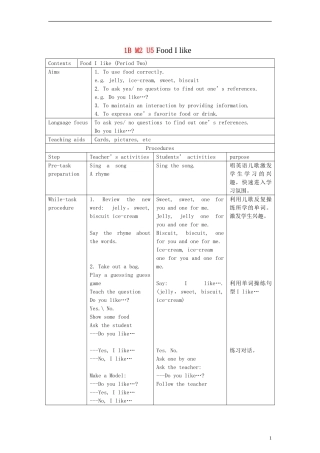 一年级英语下册 Module2 Unit5 Food I like period2教案 （新版）沪教牛津版
