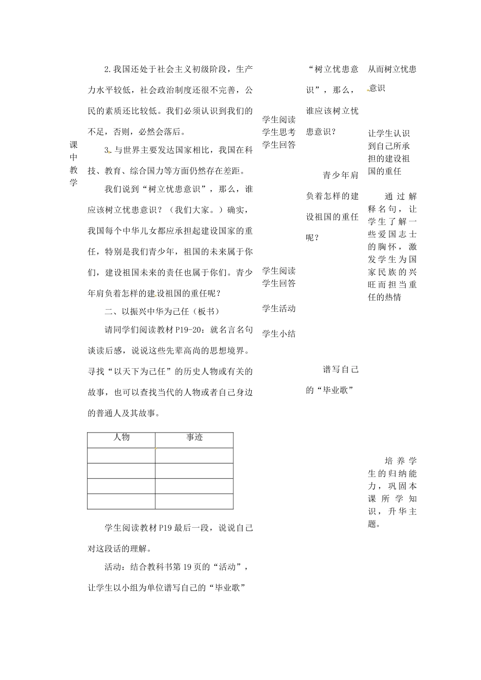 四川省遂宁市广德初级中学九年级政治全册 1.3 天下兴亡 匹夫有责教学设计 教科版教材_第3页