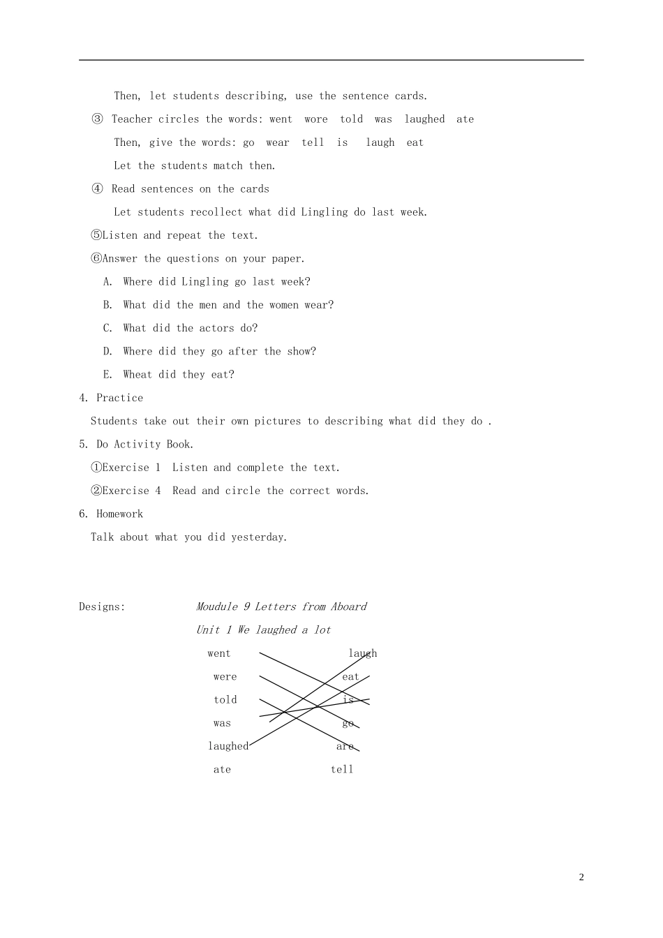 五年级英语下册 5B Module9 uint1教案 外研版_第2页