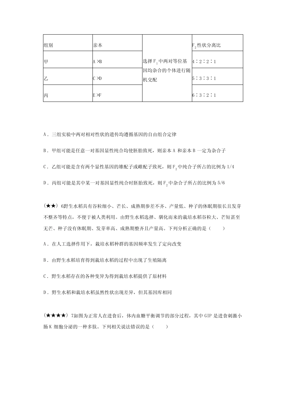 山东省2021-2022学年高三学业水平等级考试模拟生物试题()_第3页