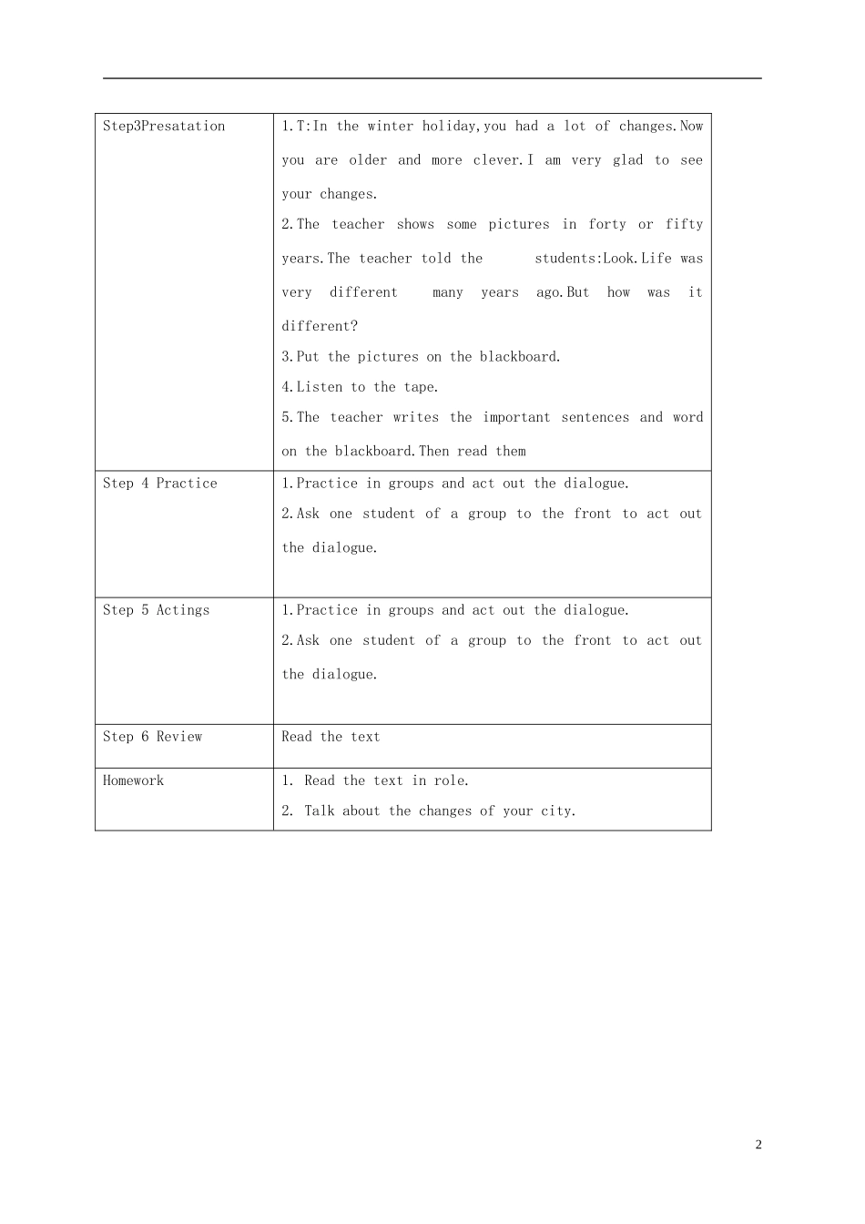五年级英语下册 Module1 unit1(4)教案 外研版_第2页