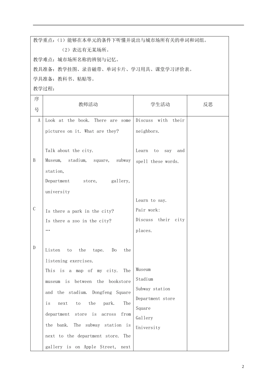 四年级英语下册 unit10 lesson55教案 人教新起点_第2页