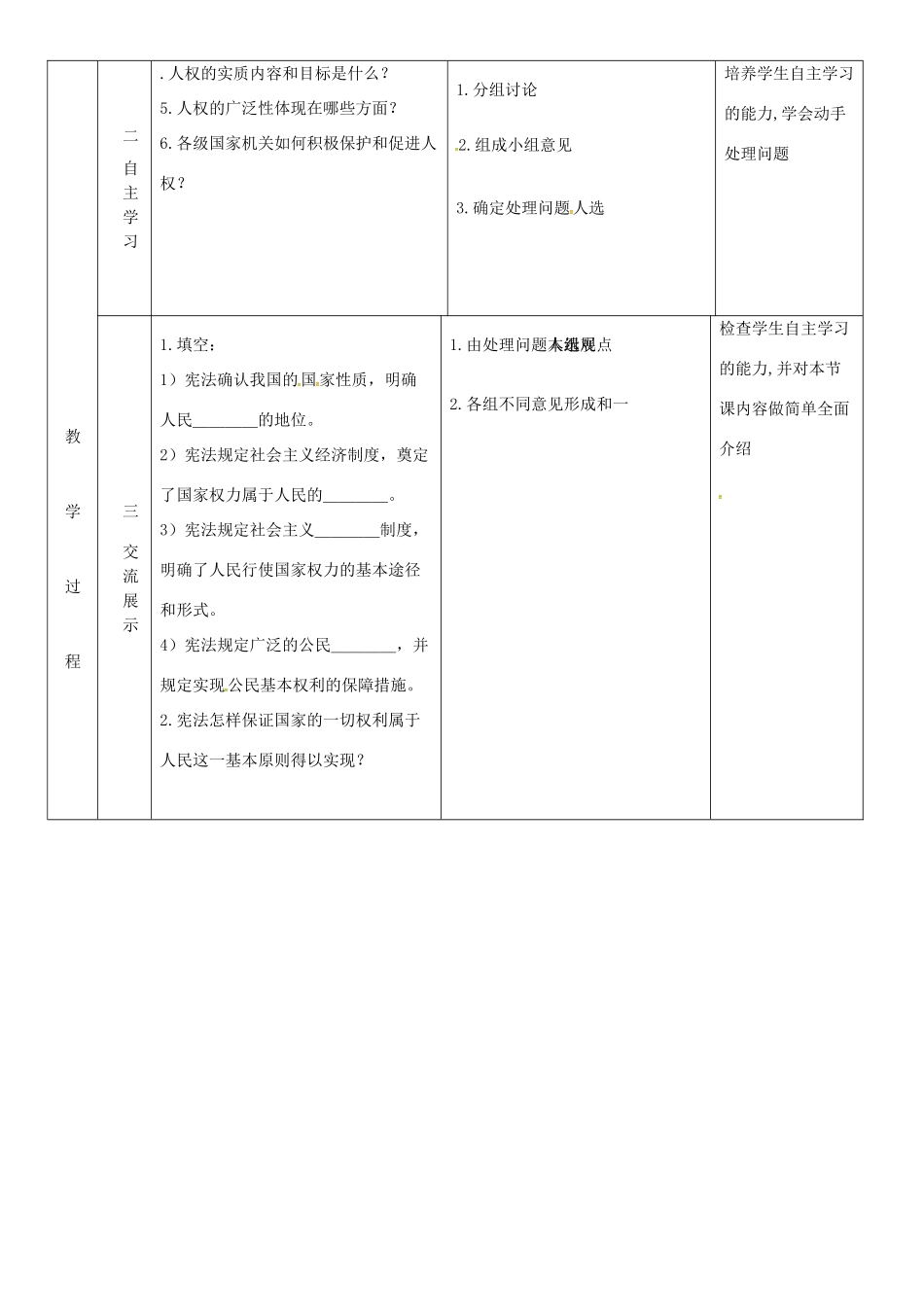 云南省昆明市东川区八年级道德与法治下册 第一单元 坚持宪法至上 第一课 维护宪法权威 第1框 公民权利的保障书教学设计1 新人教版教材-新人教版教材初中八年级下册政治教学设计_第2页