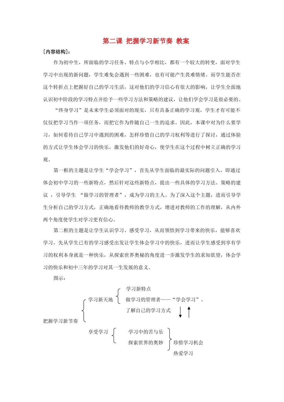 七年级政治上册《把握学习新节奏》教学设计 新人教版教材_第1页