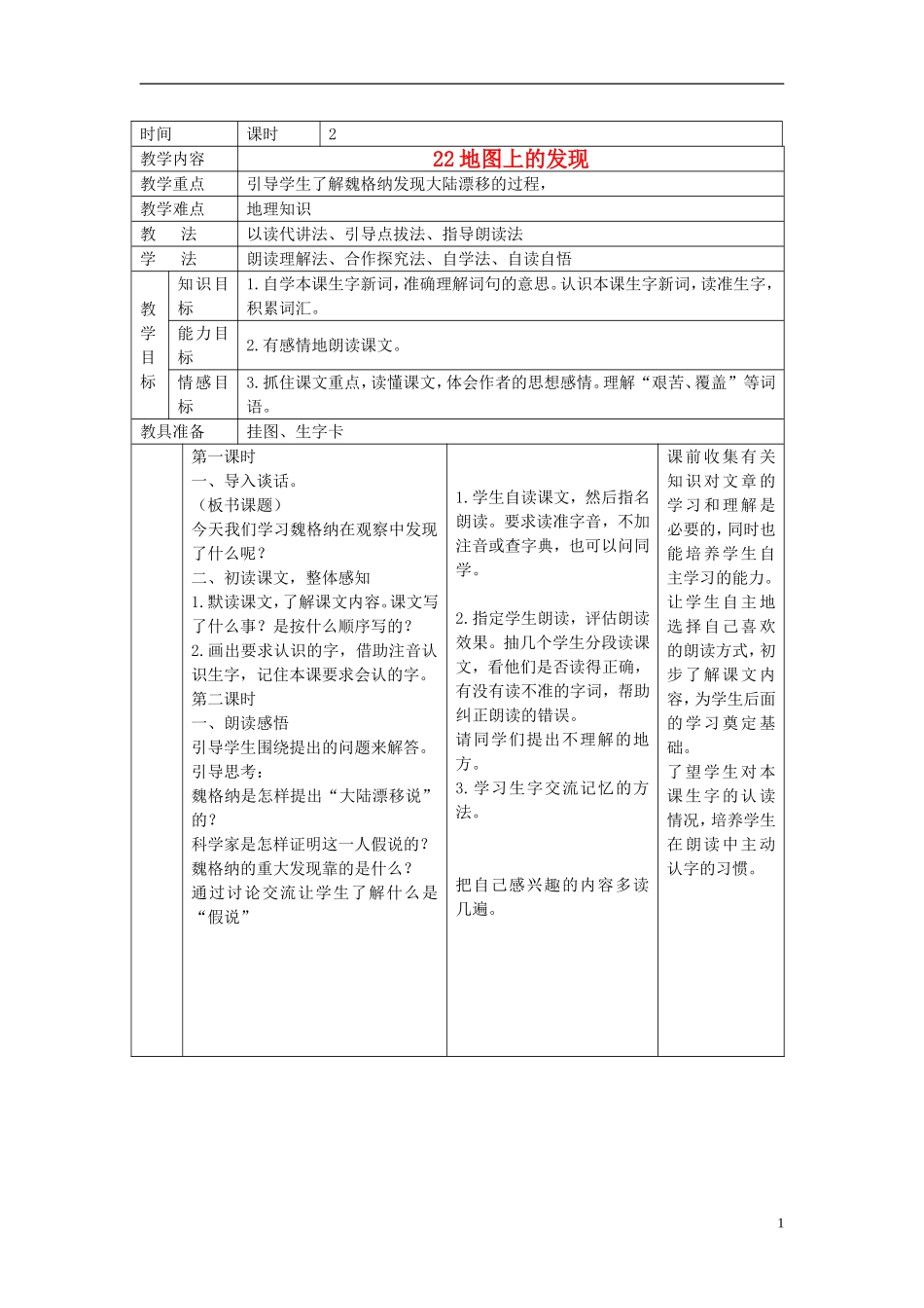 四年级语文上册  地图上的发现 2教案 语文S版_第1页