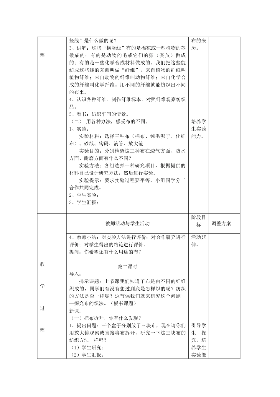 小学科学第一册 第五单元 衣服的科学 2 布的秘密教案 新人教版-新人教版小学第一册自然科学教案_第2页