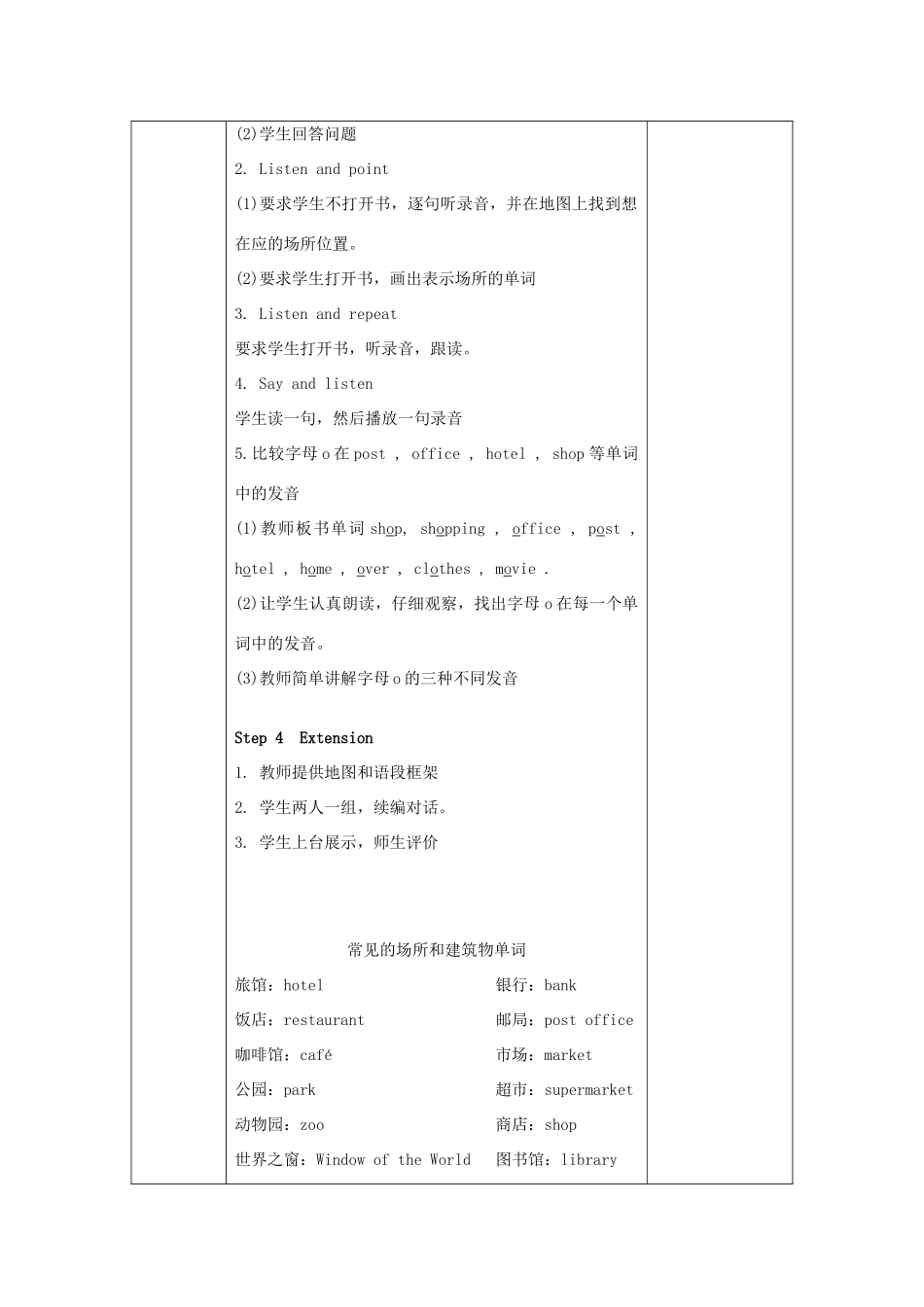 五年级英语下册 Unit 7《There’s post office near my school》教案 湘少版-湘少版小学五年级下册英语教案_第2页