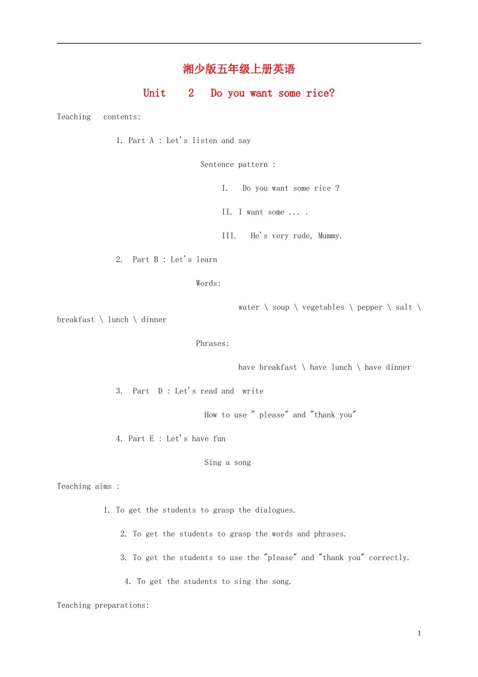 五年级英语上册 Unit 2(4)教案 湘少版_第1页