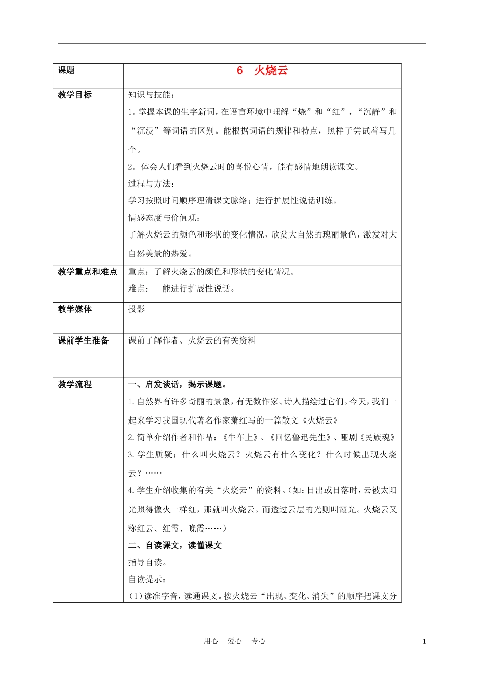 五年级语文下册 火烧云 1教案 沪教版_第1页