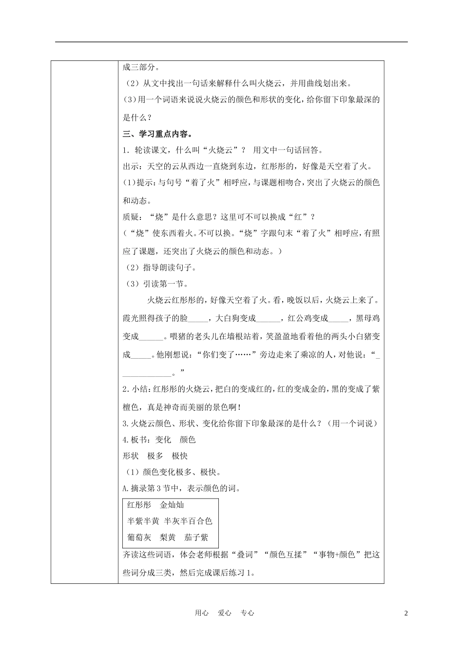 五年级语文下册 火烧云 1教案 沪教版_第2页