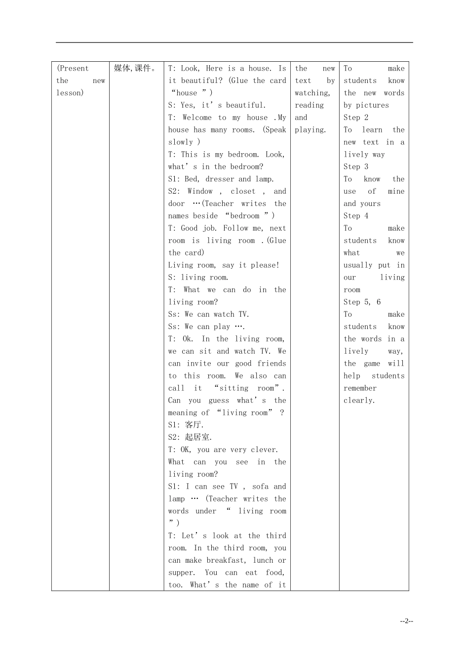 五年级英语下册 Unit 1 Lesson 2(1)教案 冀教版（一起）_第2页