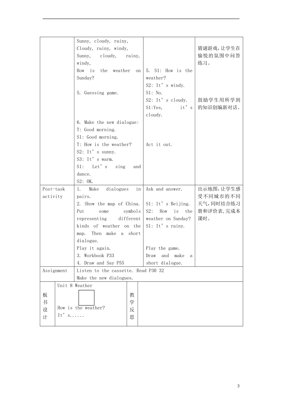 一年级英语下册 Module3 Unit8 Weather period2教案 （新版）沪教牛津版_第3页
