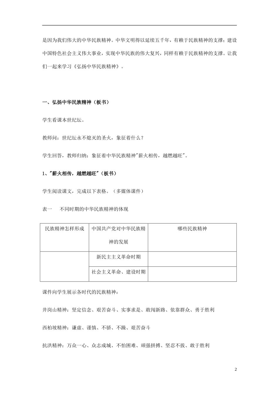 高中政治 《弘扬中华民族精神》教案5 新人教版必修3_第2页