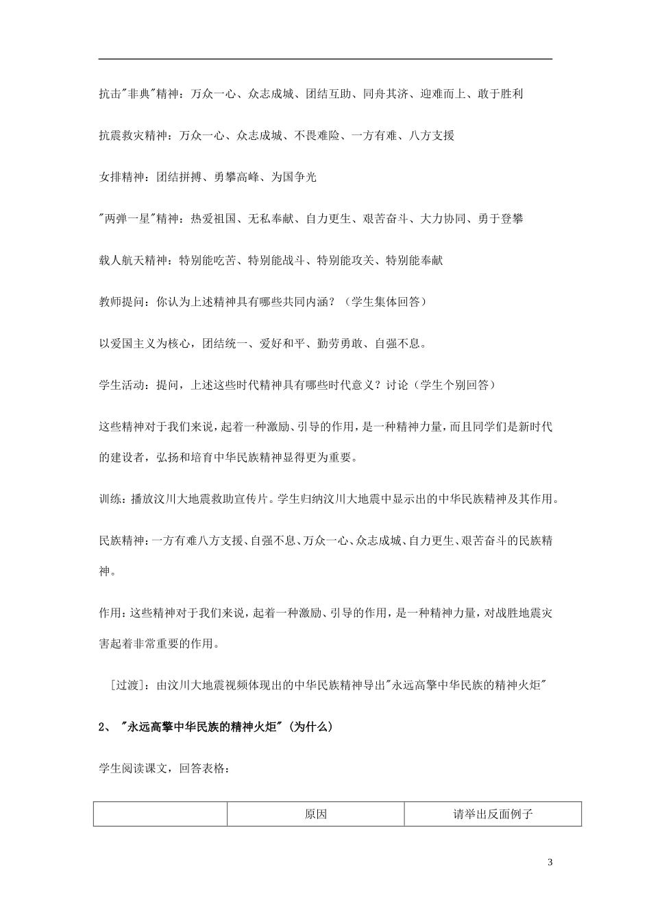 高中政治 《弘扬中华民族精神》教案5 新人教版必修3_第3页