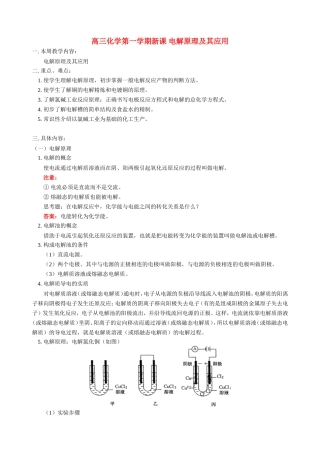 高三化学第一学期新课 电解原理及其应用 人教版
