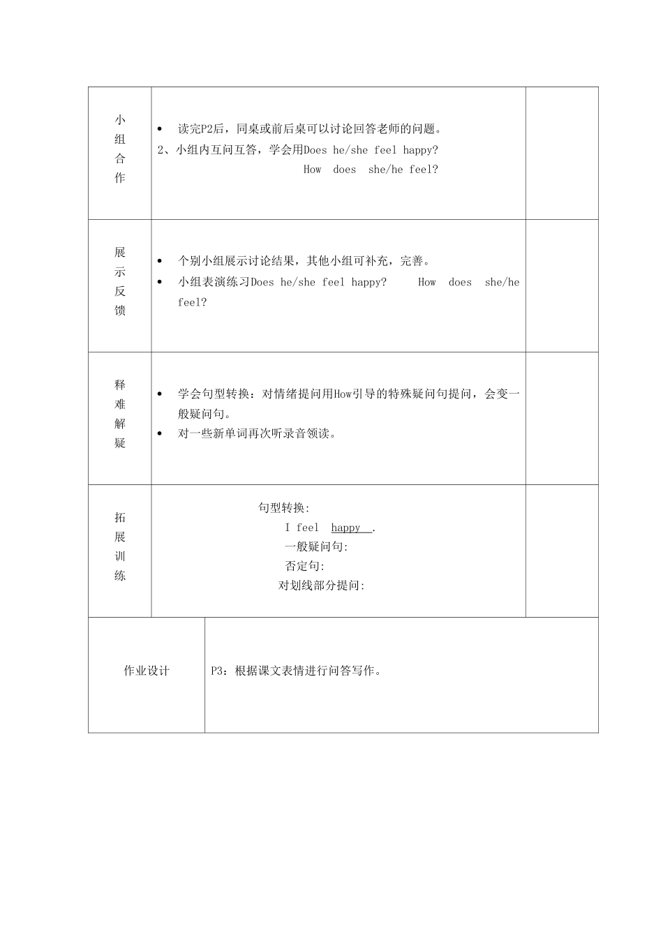 五年级英语上册 Module 9 Unit 2 I feel happy（第1课时）教案 外研版（三起）-外研版小学五年级上册英语教案_第2页