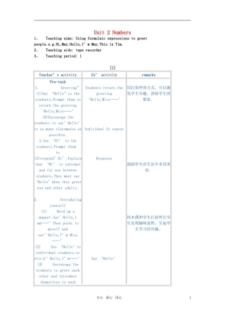 小学英语 1A Unit 2 Numbers教案 牛津版