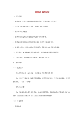 一年级科学上册 第二单元 认识小动物 第3课《蚂蚁》教案 大象版-大象版小学一年级上册自然科学教案