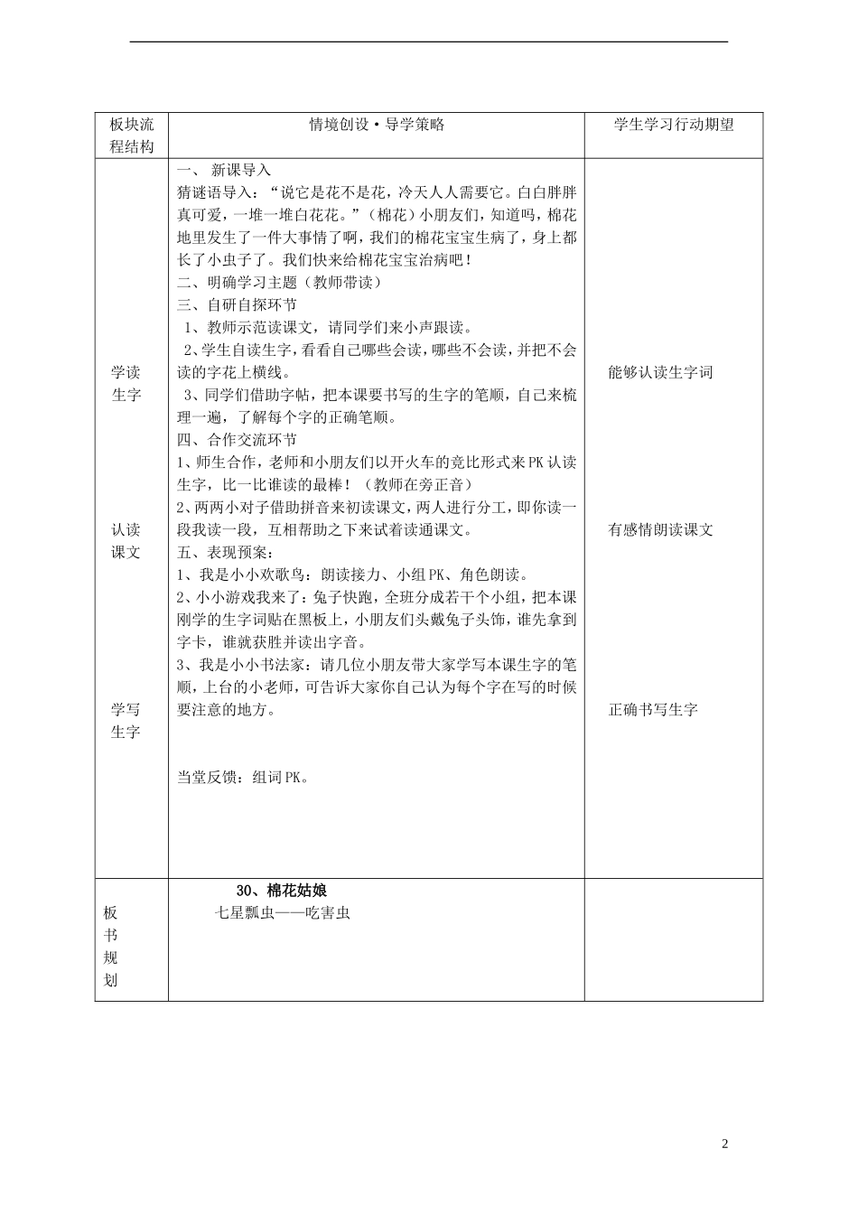 一年级语文下册 30 棉花课案 人教新课标版_第2页