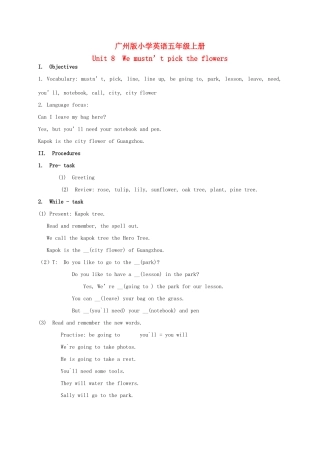 五年级英语上册 Module 3 Unit 8(7)教案 广州版