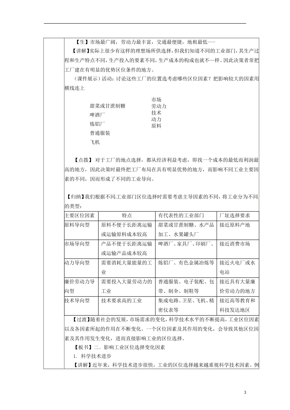湖南省隆回县万和实验学校高中地理 4.1 工业的区位因素与区位选择教案 教人教版必修2_第3页
