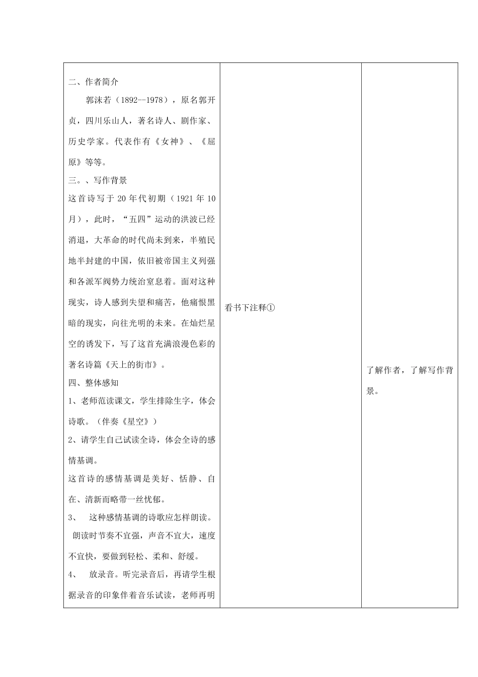 七年级语文上册 第6单元 第22课《天上的街市》教学设计 北京课改版教材-北京课改版教材初中七年级上册语文教学设计_第2页