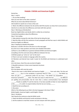 高中英语：module1 British and American English教案（外研版必修5）