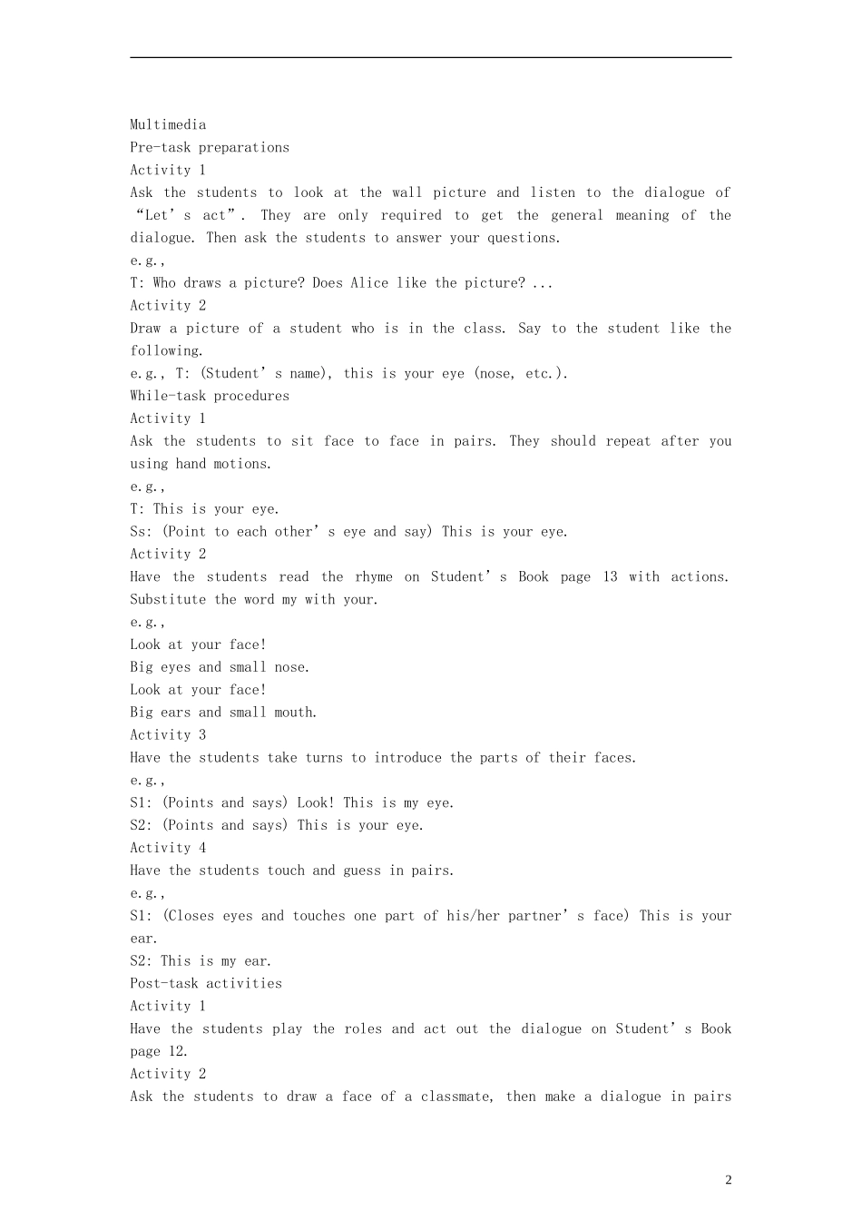 一年级英语上册 Unit3 My face period2教案 （新版）沪教牛津版_第2页