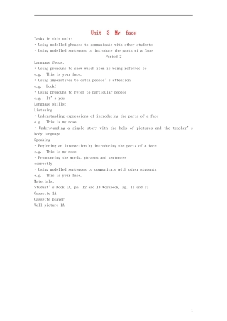一年级英语上册 Unit3 My face period2教案 （新版）沪教牛津版