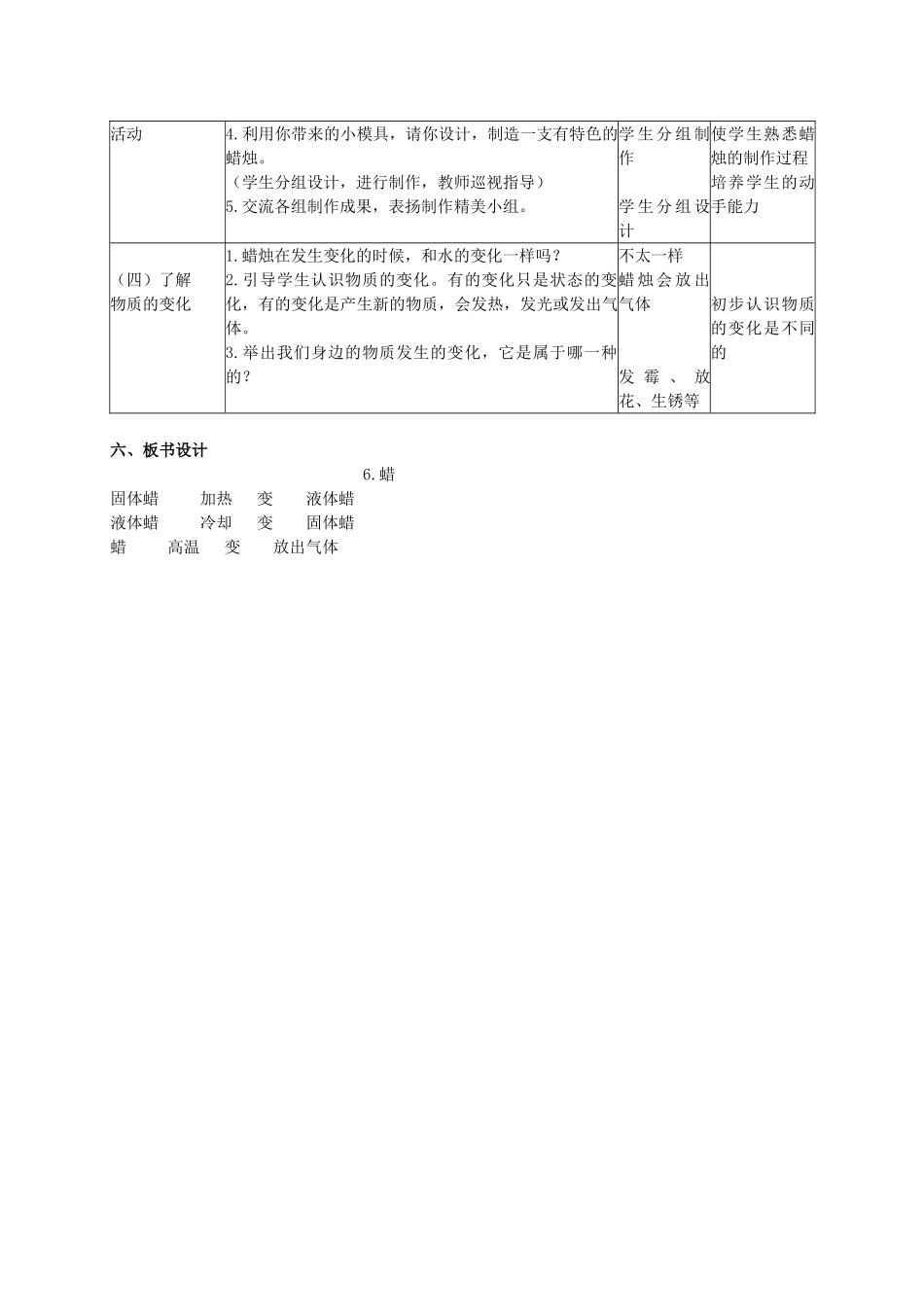五年级科学上册 蜡 2教案 首师大版_第2页