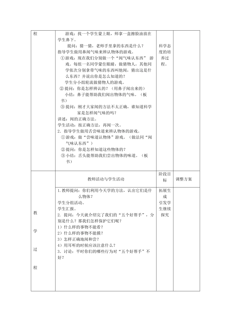 小学科学第一册 第二单元 学科学的好帮手 用手摸与闻合尝教案 新人教版-新人教版小学第一册自然科学教案_第2页