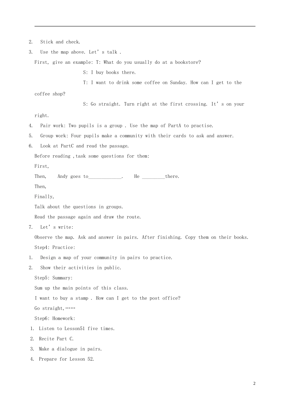 四年级英语下册 Unit9 Lesson51-52教案 人教新起点_第2页