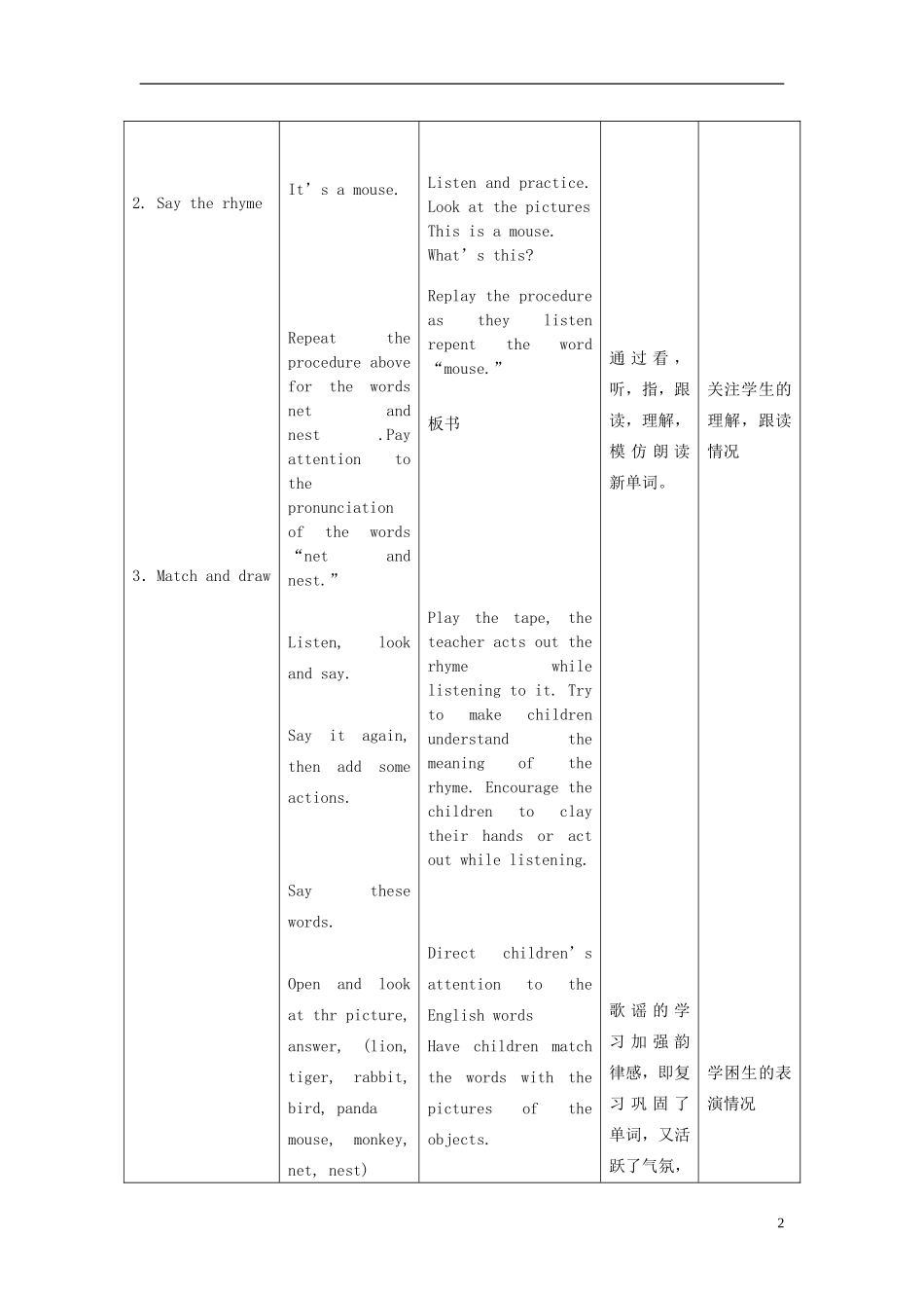 一年级英语下册 Unit7 Animals 第三课时教案 北师大版_第2页