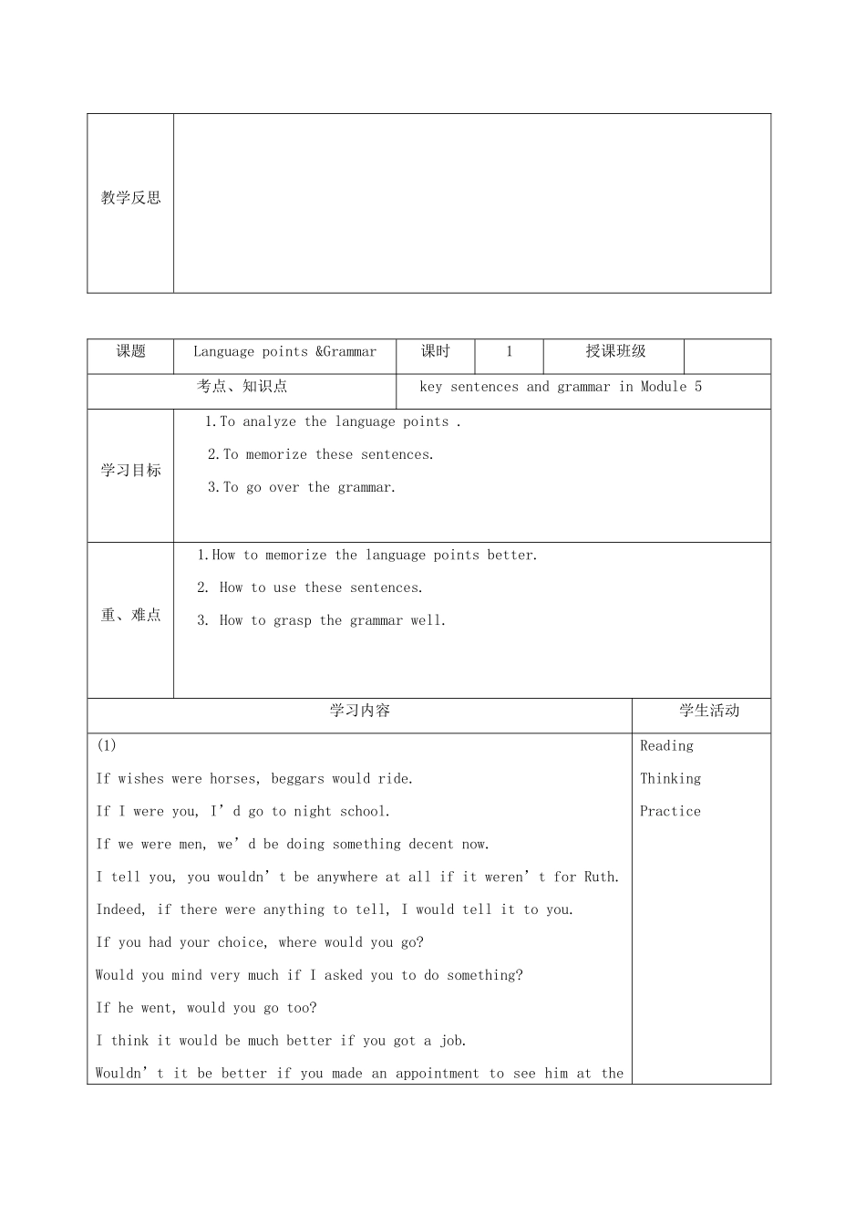 四川省宜宾市一中高三英语上学期第1-2周教学设计（Module 5，选修6）-人教版高三选修6英语教案_第3页