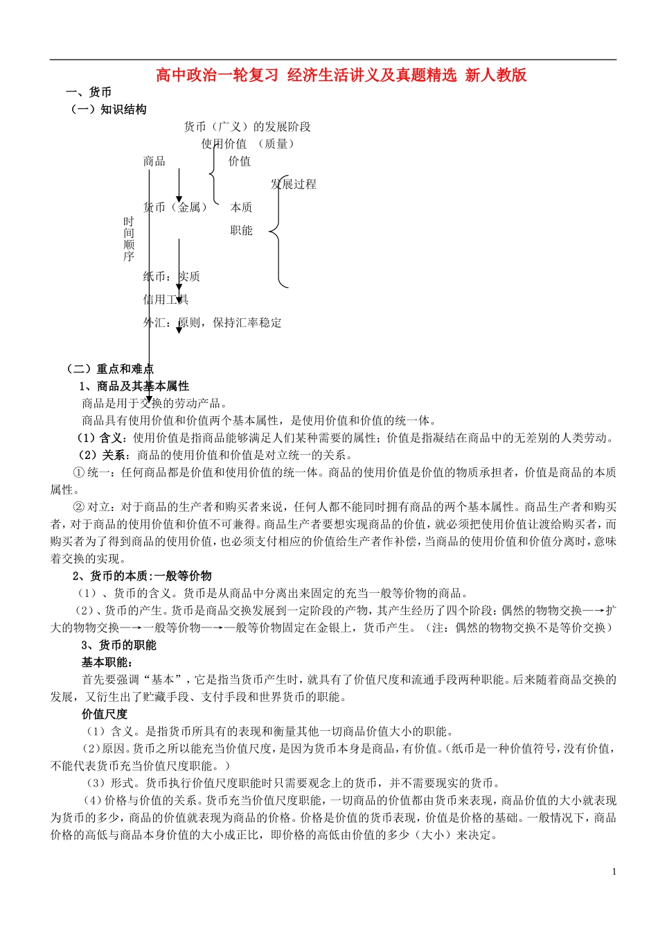 高中政治一轮复习 经济生活讲义及真题精选 新人教版_第1页
