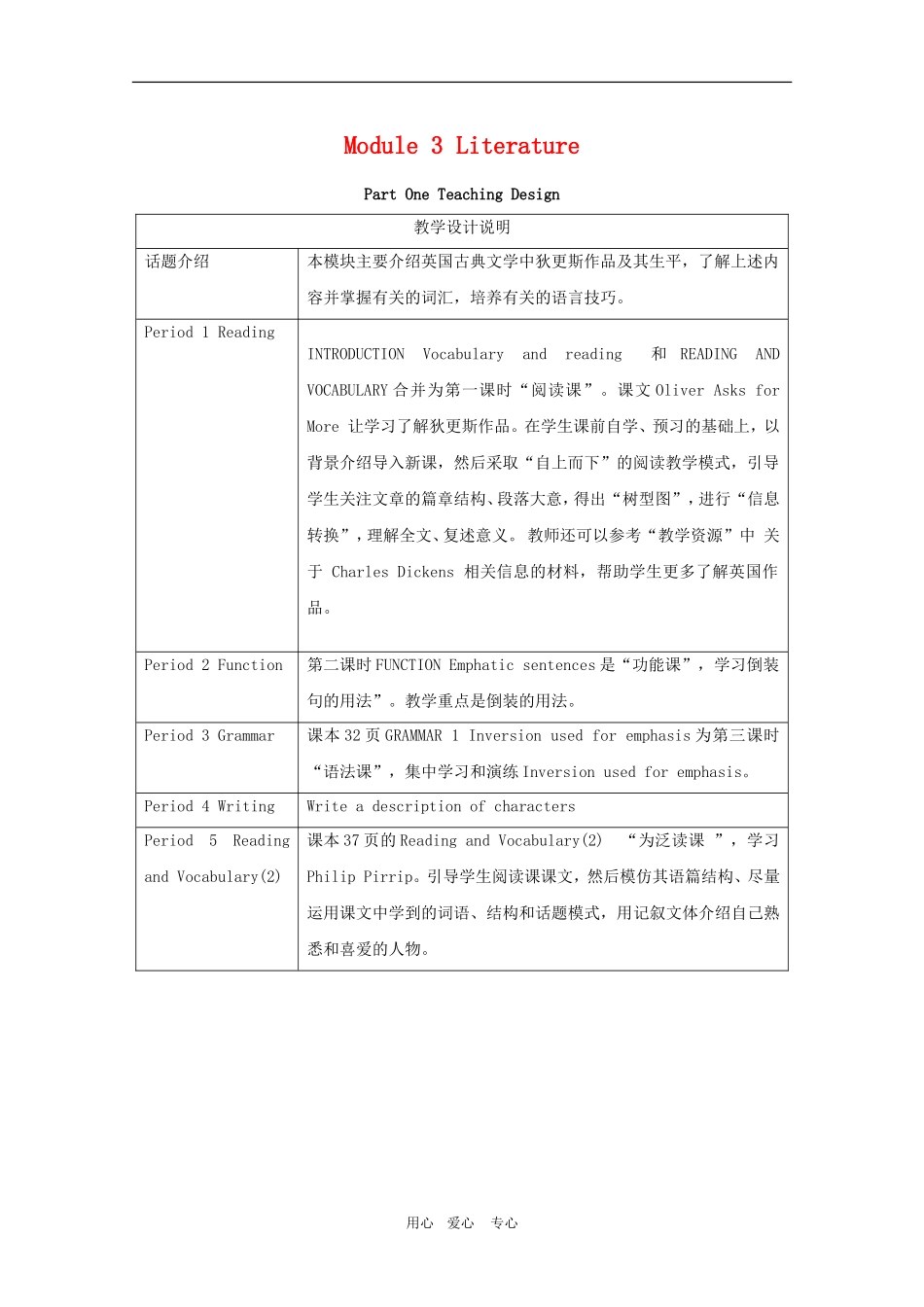 高中英语：Module3《Literature-Period 1》教案（外研版选修7）_第1页