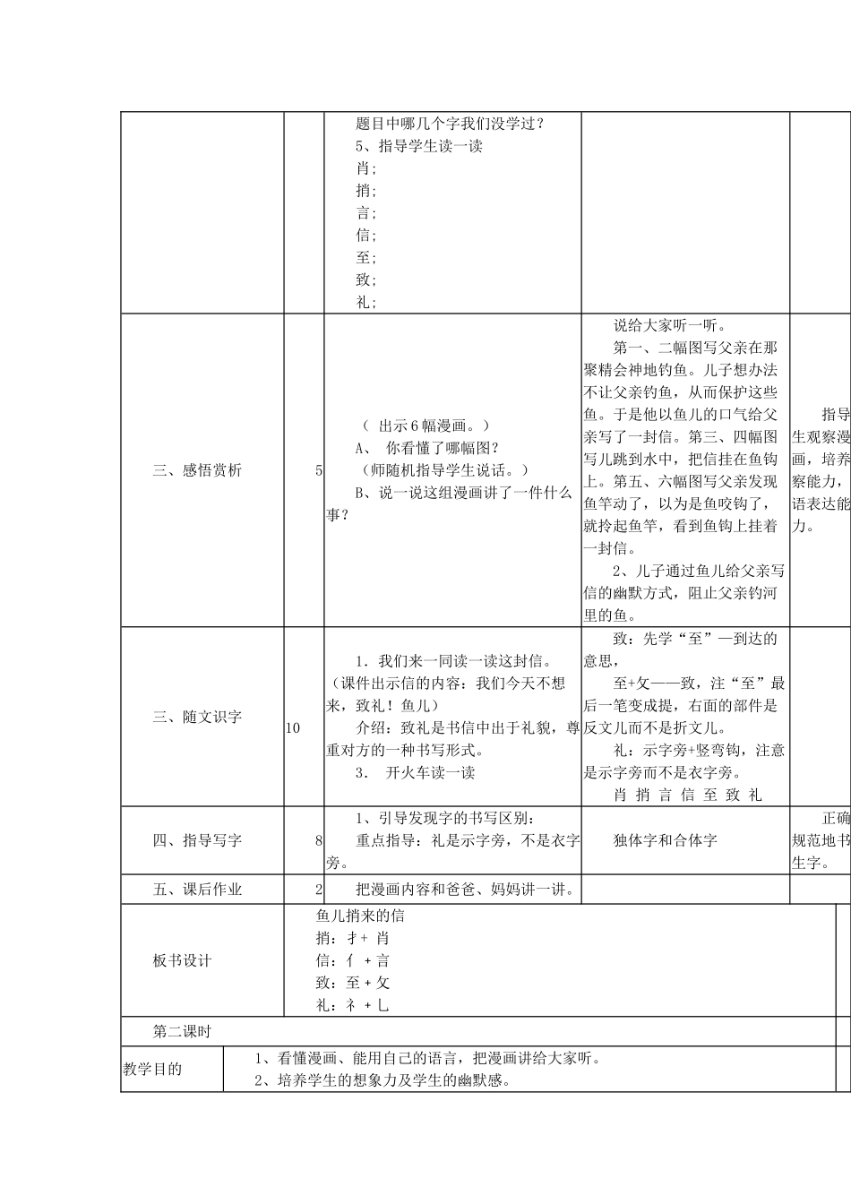 一年级语文下册 第6单元《鱼儿捎来的信》教案2 长春版-长春版小学一年级下册语文教案_第2页